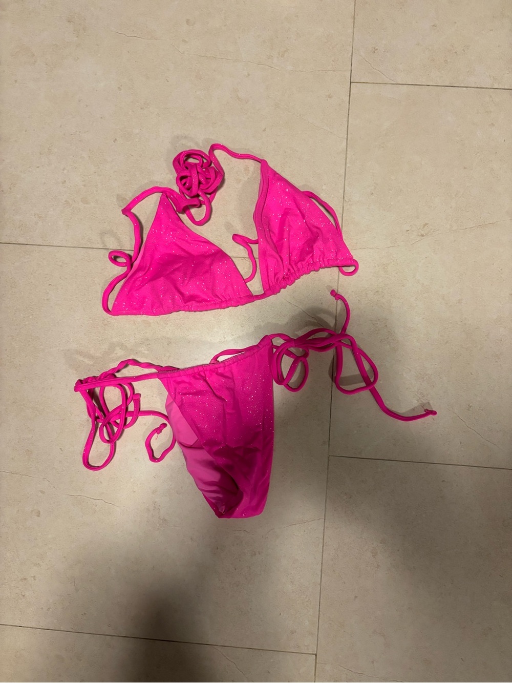 Frankies Bikinis- Hot Pink Glitter String Bikini Swim Set